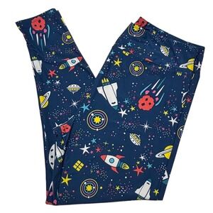 LuLaRoe Womens Leggings Size TC2 Outer Space Rocket UFO Galactic Plus 18+ NWT